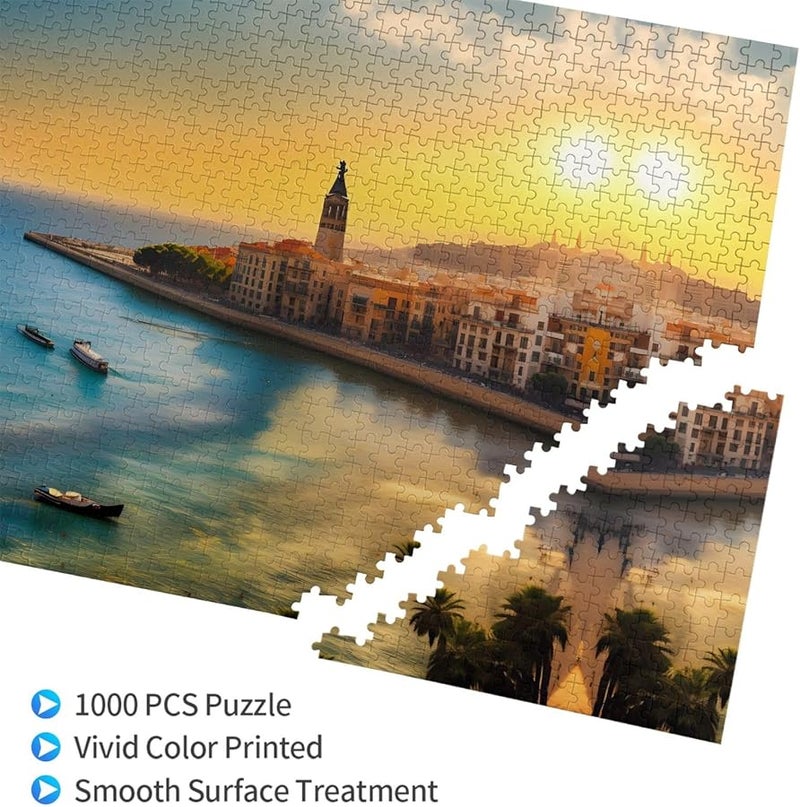 غروب الشمس في برشلونة 1000 قطعة لغز للأشخاص البالغين ديكور المنزل 29.5 × 19.7 بوصة - Image 2